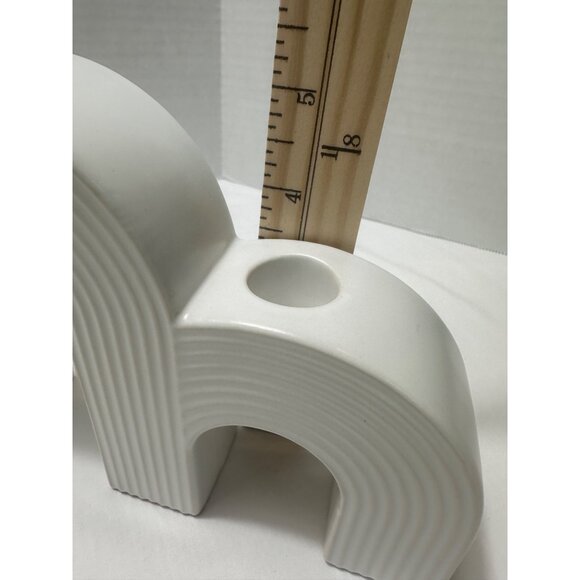 White Ceramic Double Arch Taper Candle Holder Set of 3 - Picture 9 of 11